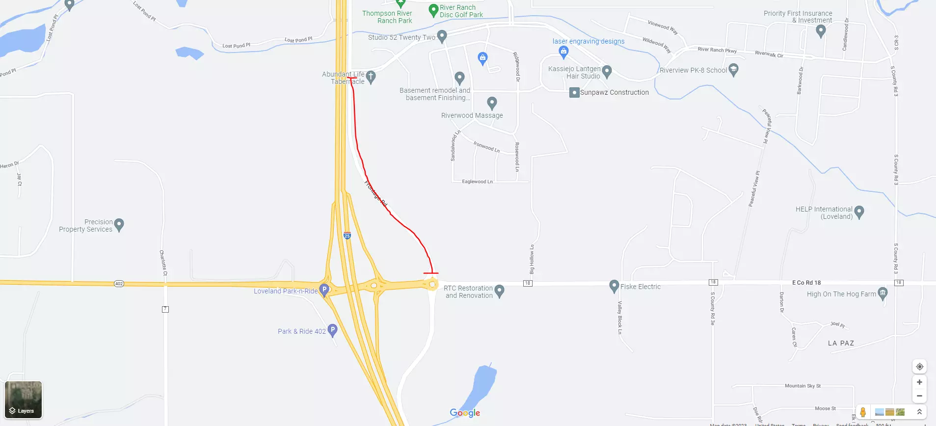 Map of Frontage Road Closure as described in the page text