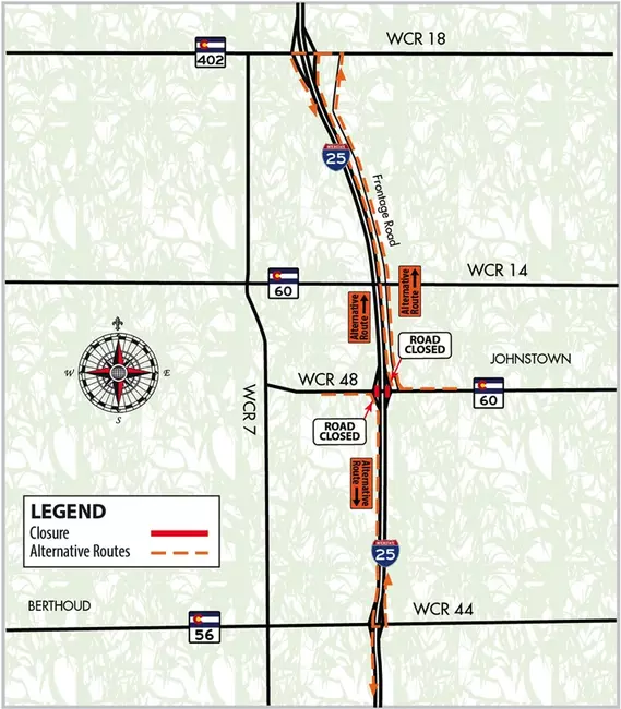 CO 60 Closed Jan 13 image of map and detour for drivers