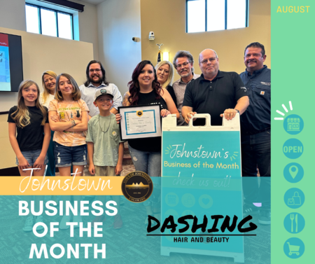 The Town of Johnstown's Business of the Month honoree for August 2023, Dashing Hair and Beauty.