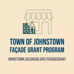 yellow image with small business outline in green and text "Town of Johnstown - Facade Grant Program"