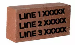 Image of a brick with example black text on it, 3 lines, 10 letters per line.