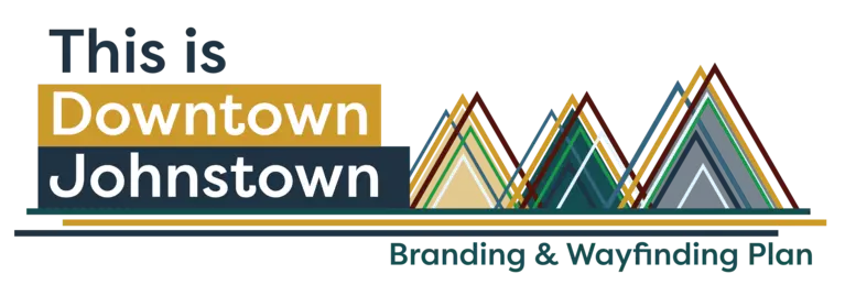 This is Downtown Johnstown, Johnstown Downtown Identity Project logo that includes multicolored peaks