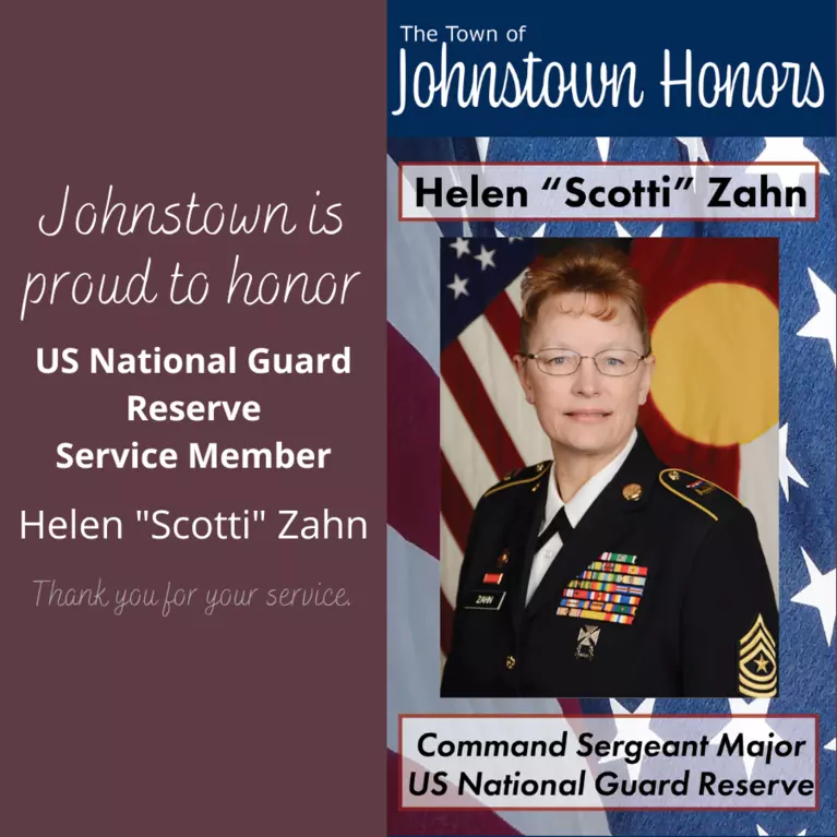 The Town of Johnstown honors National Guard Reserves Service Member Helen "Scotti" Zahn
