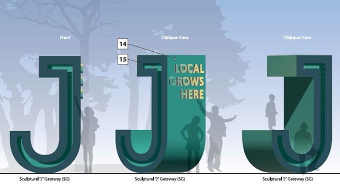 Design rendering of the the downtown Johnstown 'J' sign that was installed in the area in 2023. 