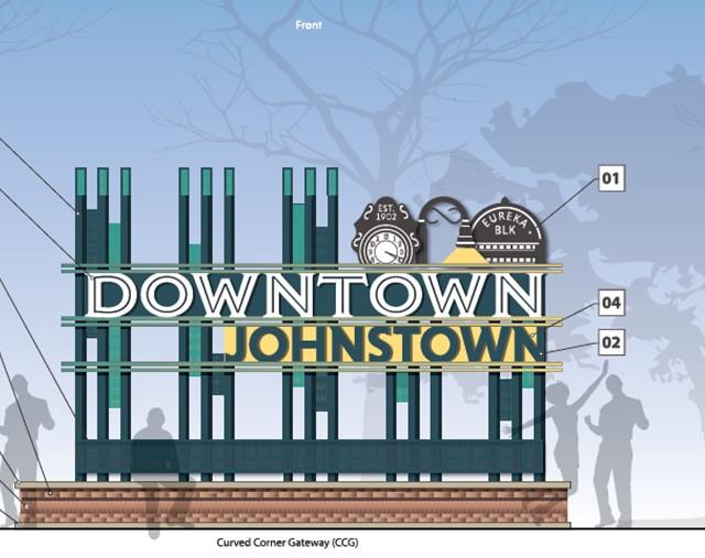 Design rendering of the the downtown Johnstown curved gateway wall signage that is slated to be installed in early 2024. 